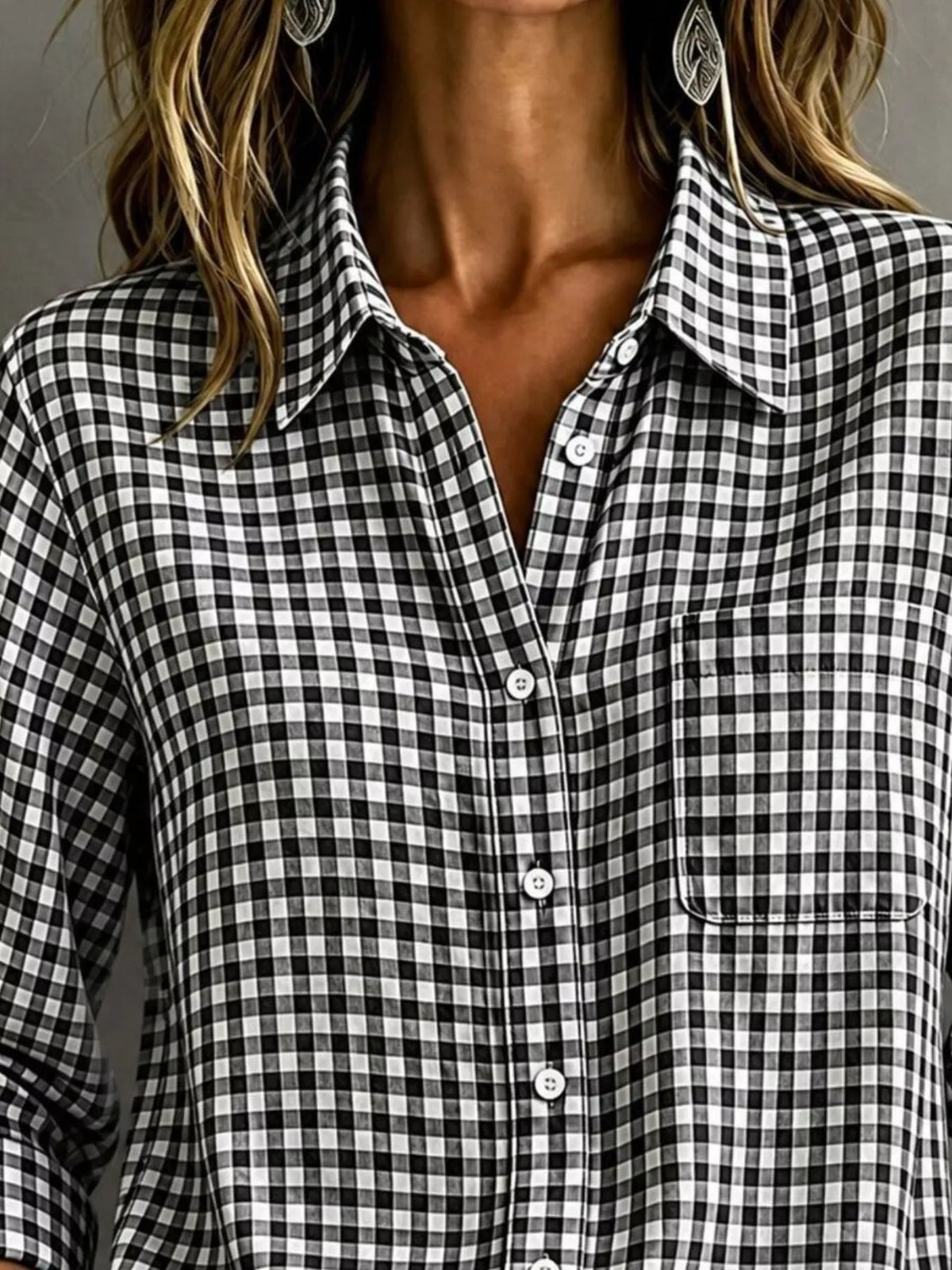 Gingham Button-Down Long Sleeve Shirt