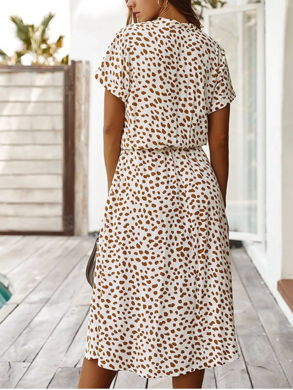 Animal Print Drawstring Waist Midi Dress - Lilixa.store