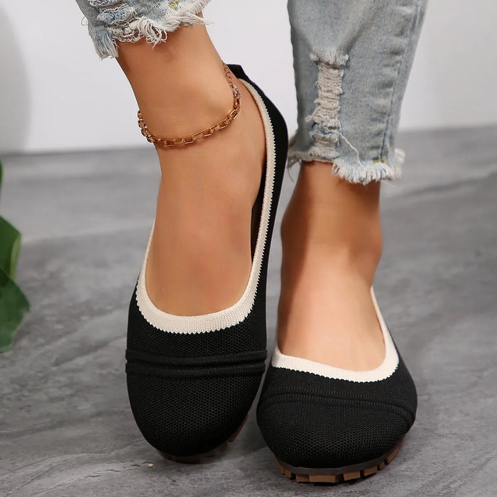 Mesh Round Toe Flat Slip-Ons in Black