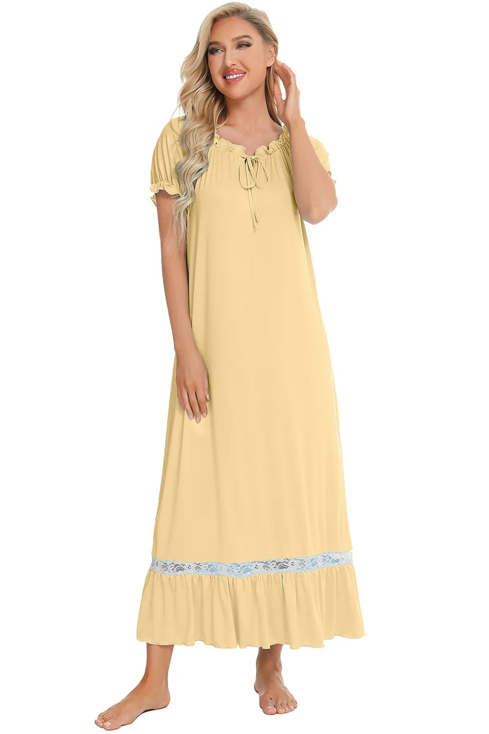 Lace Detail Short Sleeve Lounge Dress - Lilixa.store
