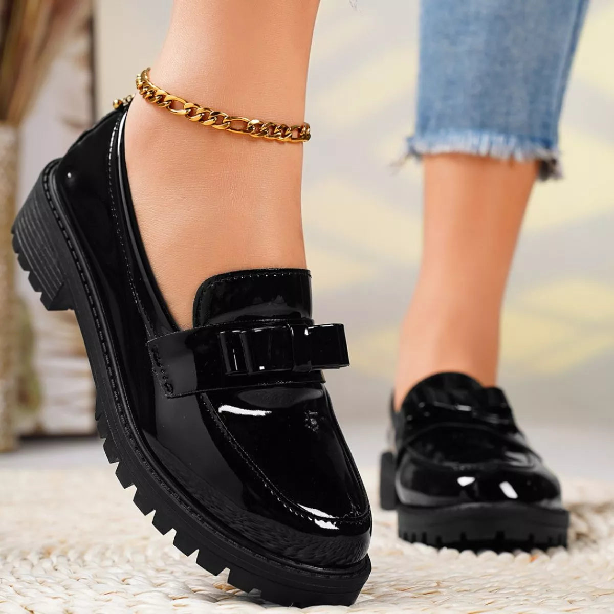 Round Toe Bow Loafers, view 2