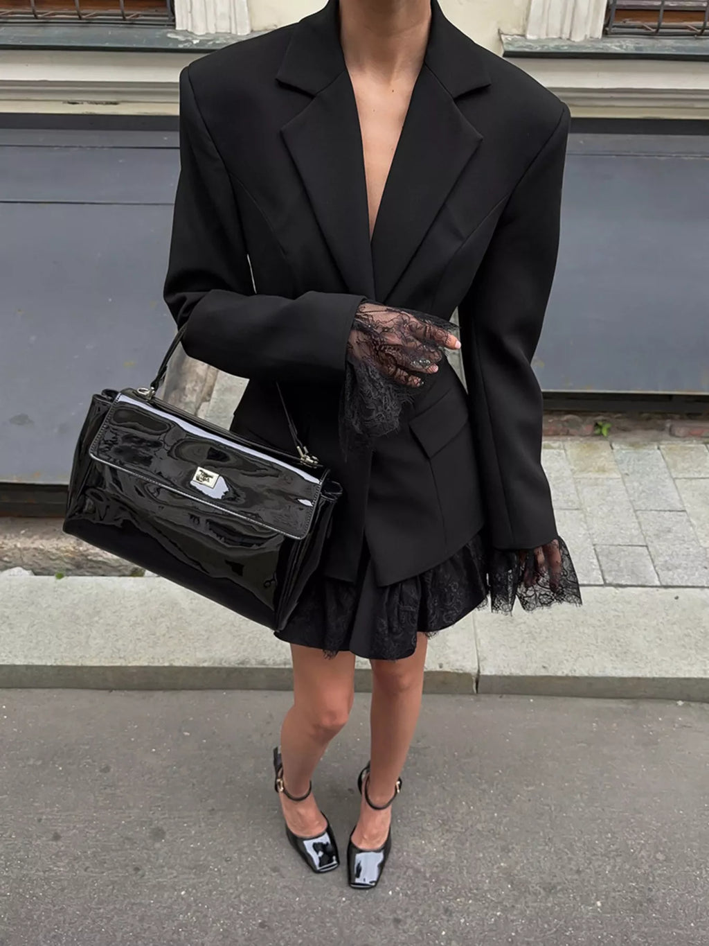 Lace Hem Lapel Collar Blazer - Lilixa.store