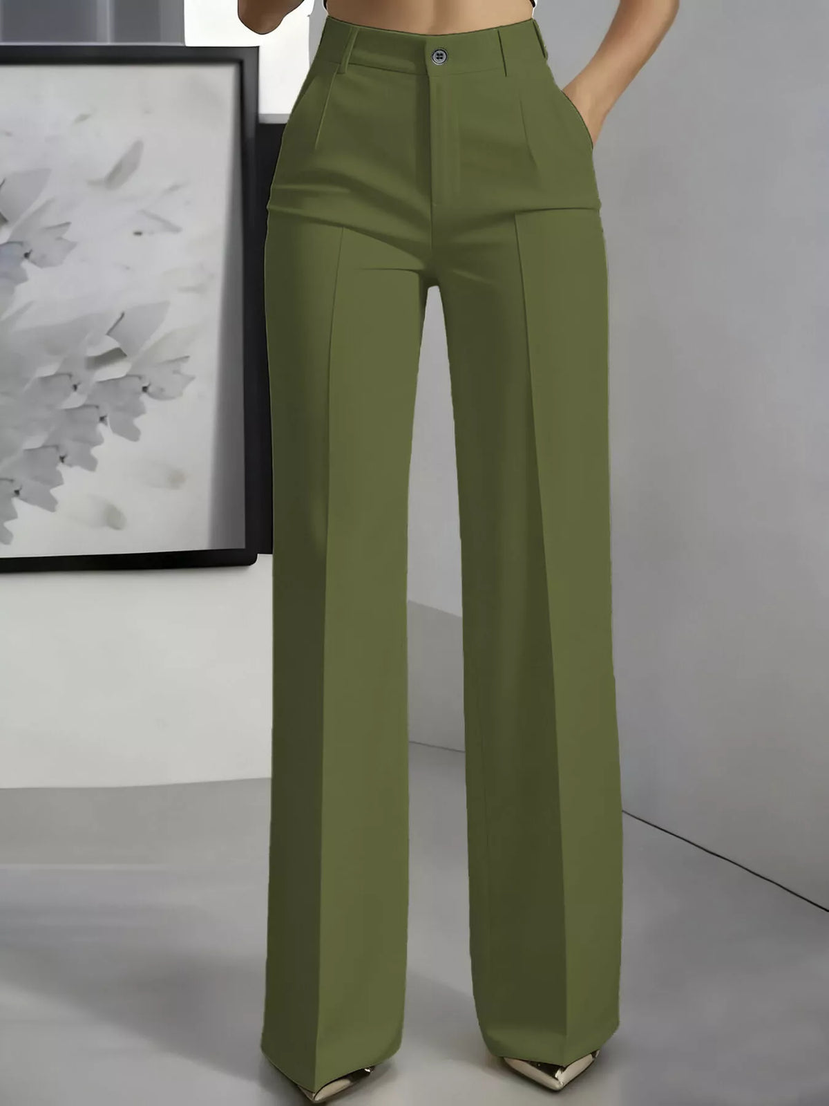 Full Size High-Waisted Wide-Leg Pants Plus Size in Army Green