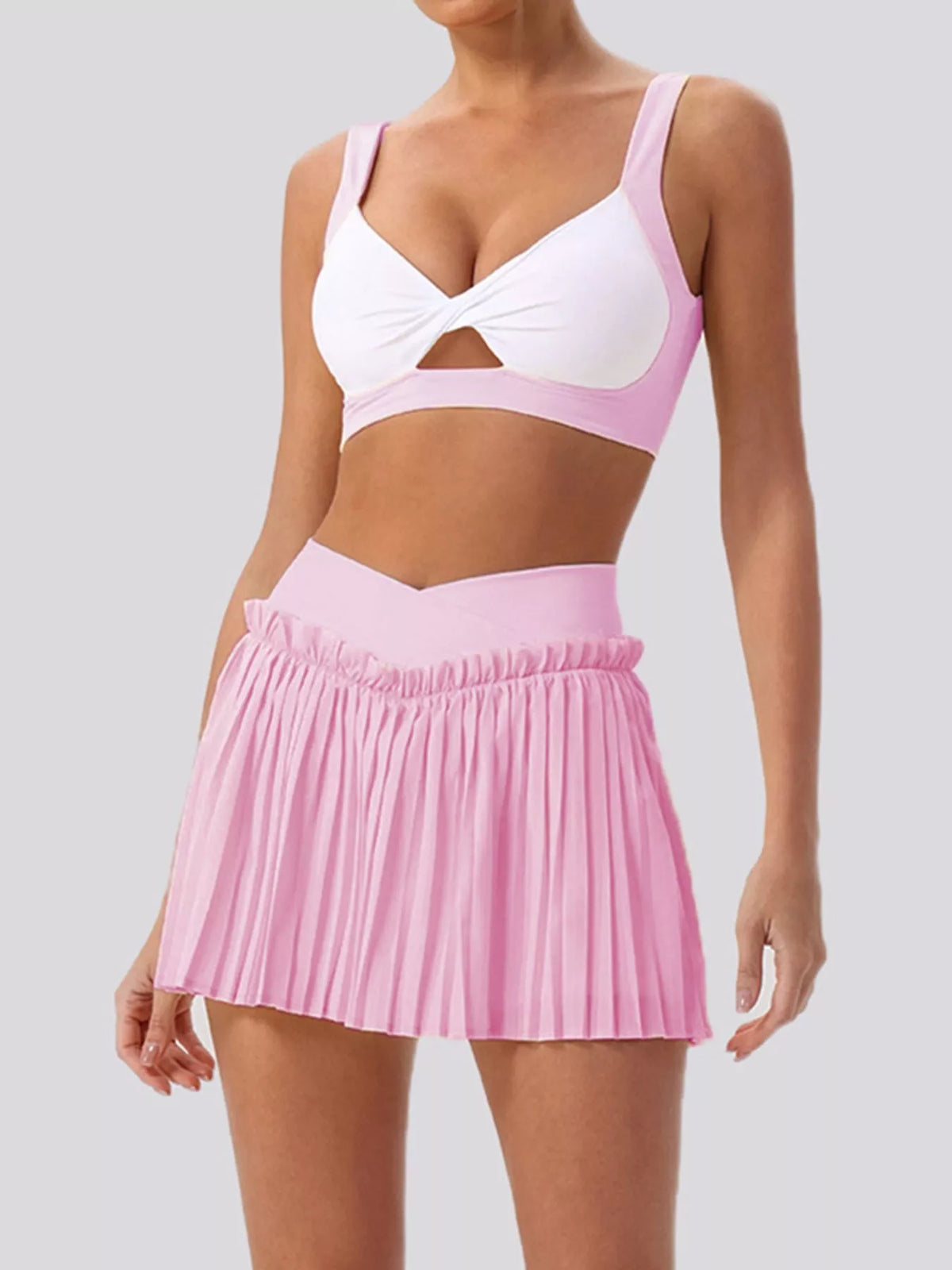 Sleeveless Top and Pleated Skirt Active Set in Pink