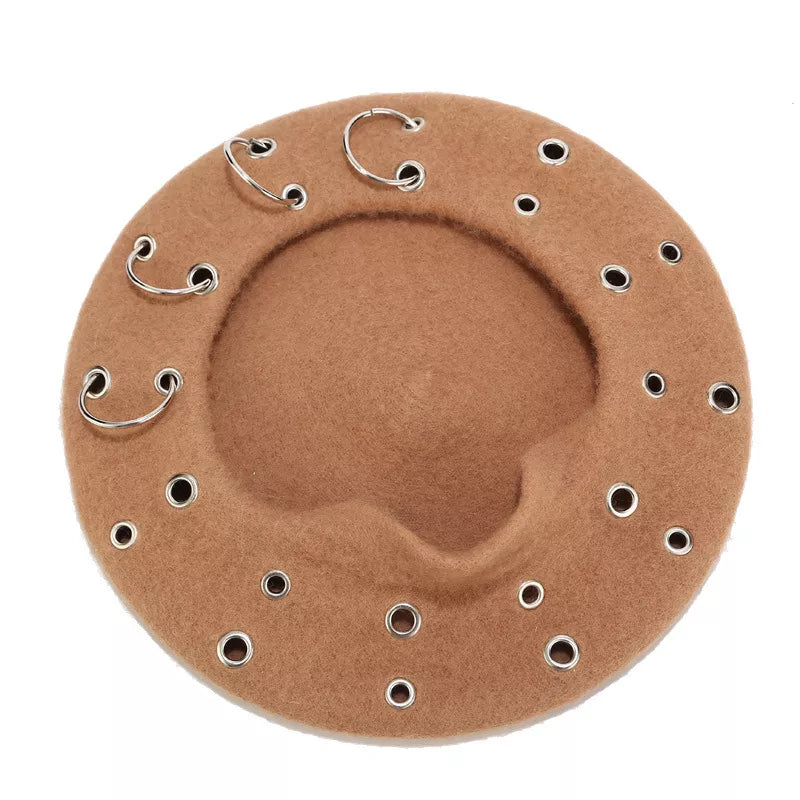 Metal Ring Embellished Beret Hat - Lilixa.store