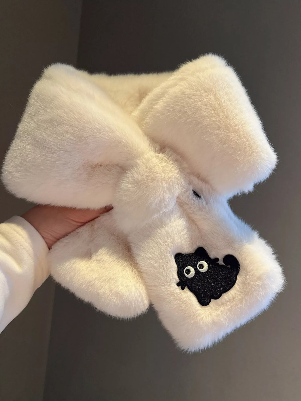Cat Embroidered Plush Scarf - Lilixa.store