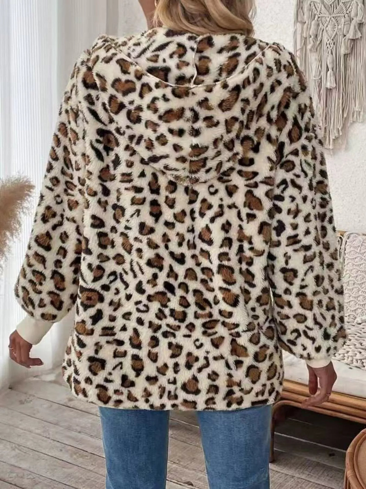 Leopard Print Fuzzy Zip Up Outerwear - Lilixa.store