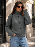 Turtleneck Button-Down Cardigan - Lilixa.store