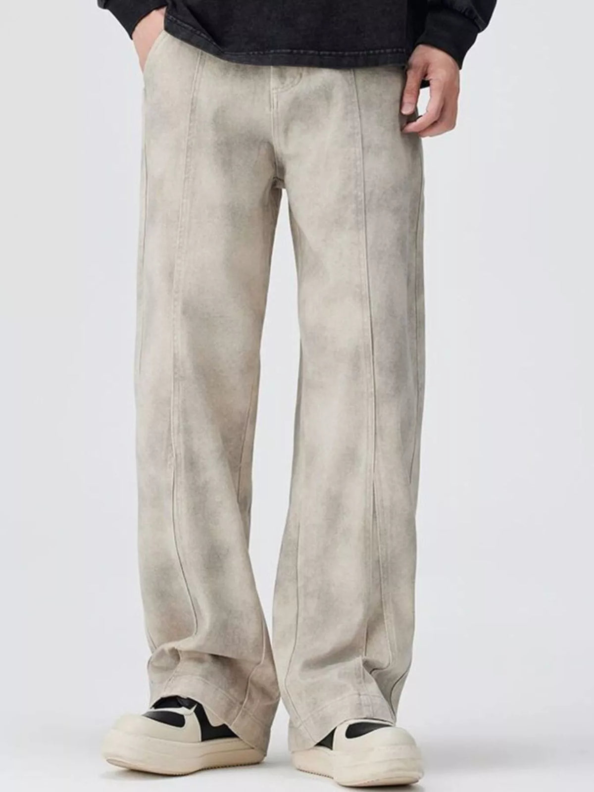 Men's Plus Size Vintage Wash Wide Leg Pants in Light Gray