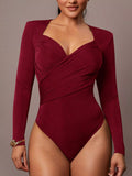 Ruched Surplice Long Sleeve Bodysuit - Lilixa.store