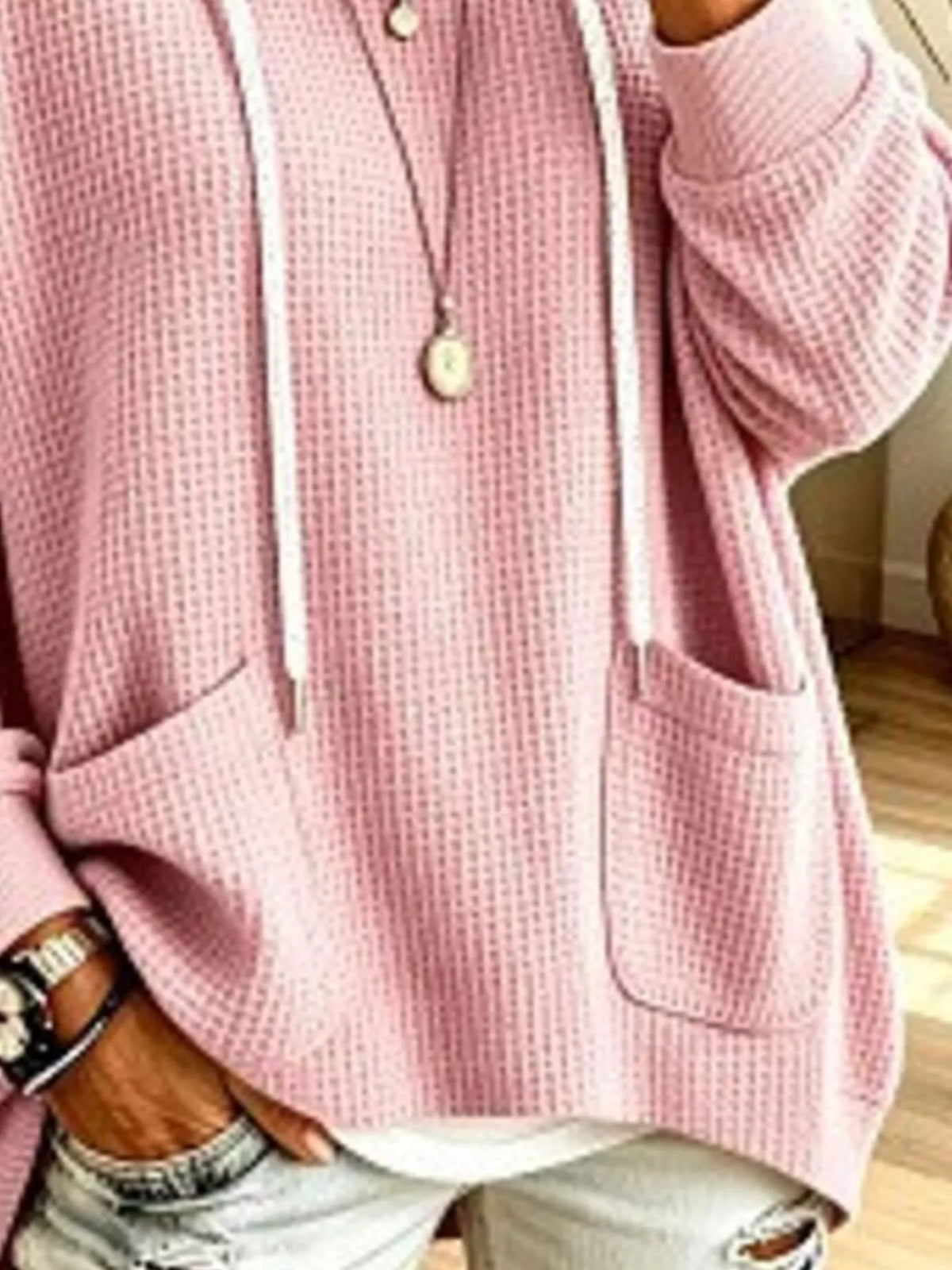 Full Size Waffle Knit Hoodie with Pockets Plus Size - Lilixa.store