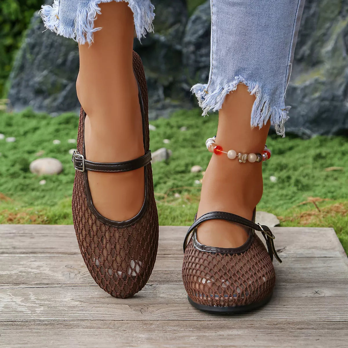 Breathable Mesh Slip-Ons in Brown