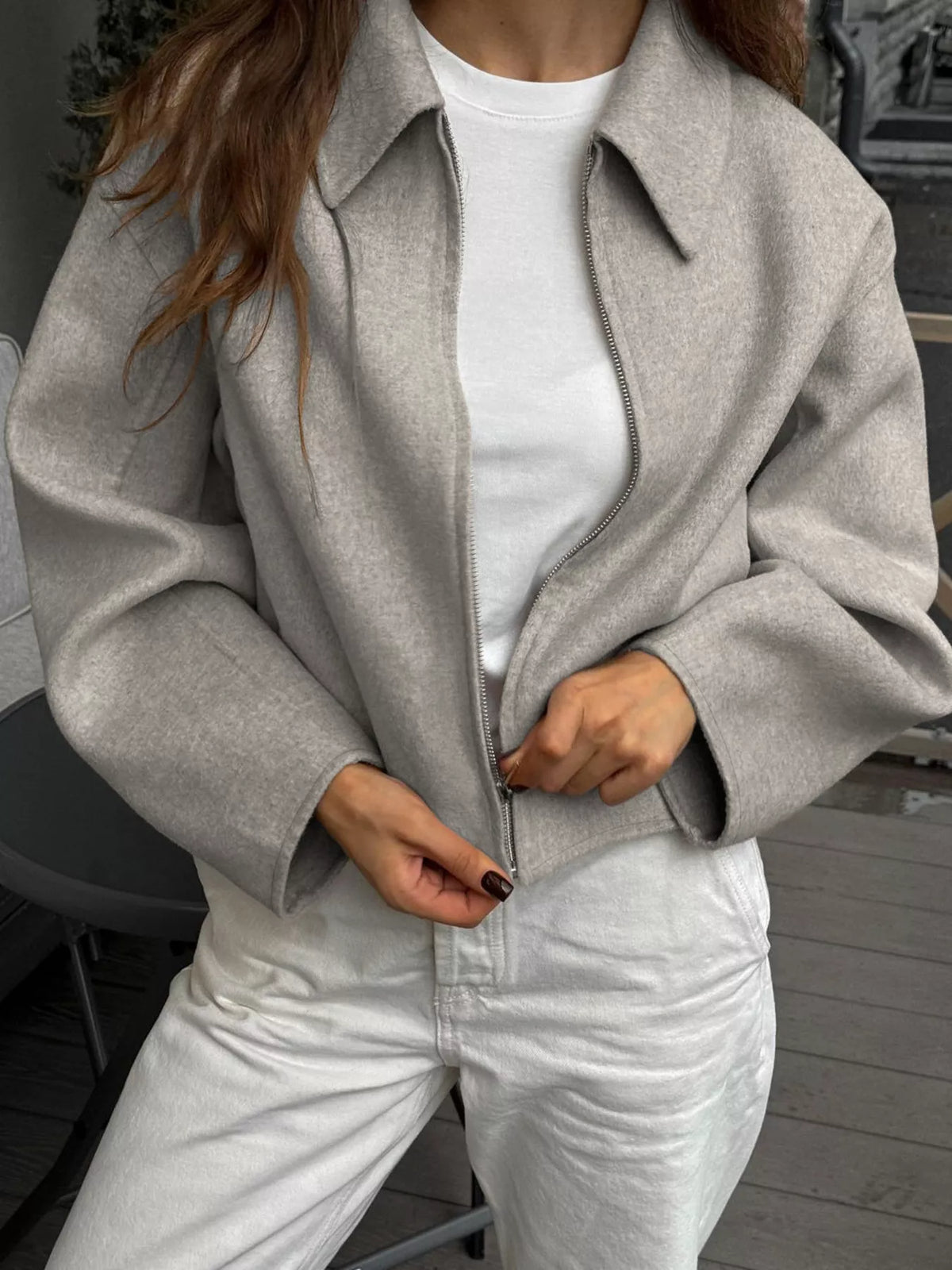 Zip Up Dropped Shoulder Jacket
