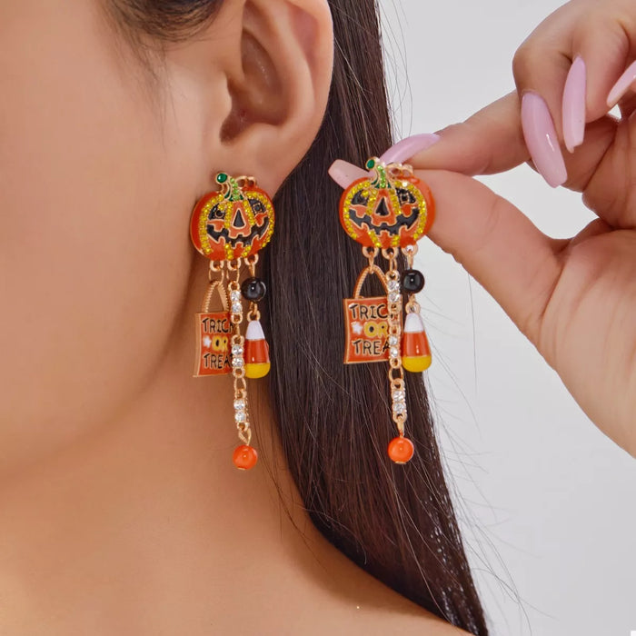 Halloween Rhinestone Pumpkin Drop Earrings - Lilixa.store
