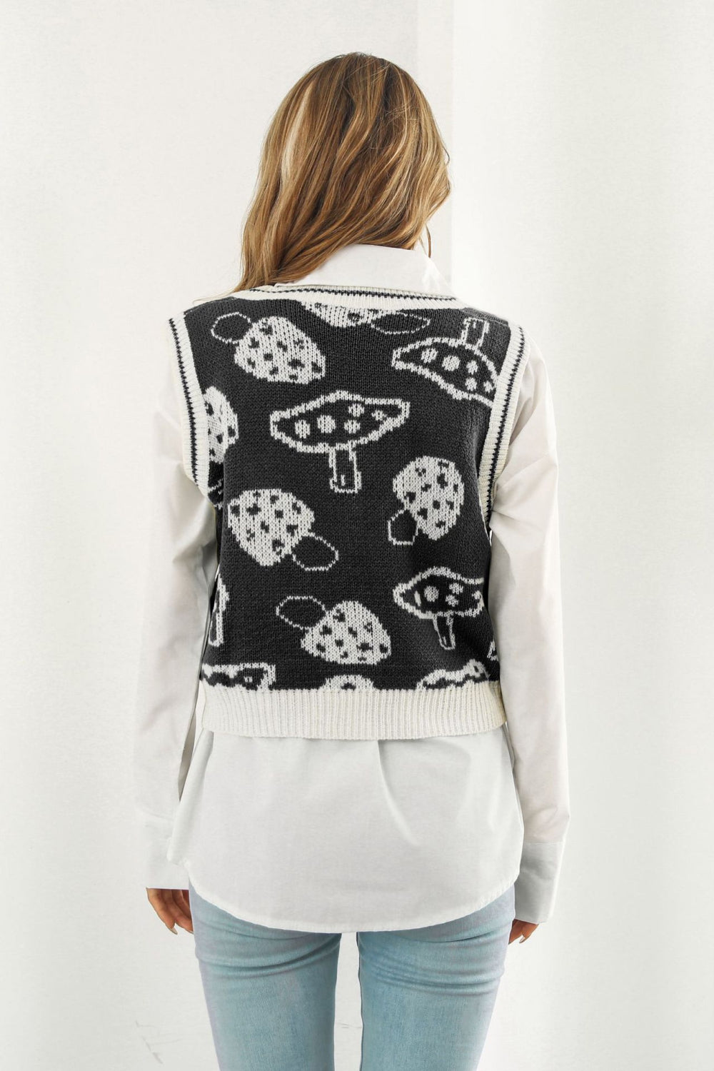 Printed Plunge Neck Sweater Vest, view 2