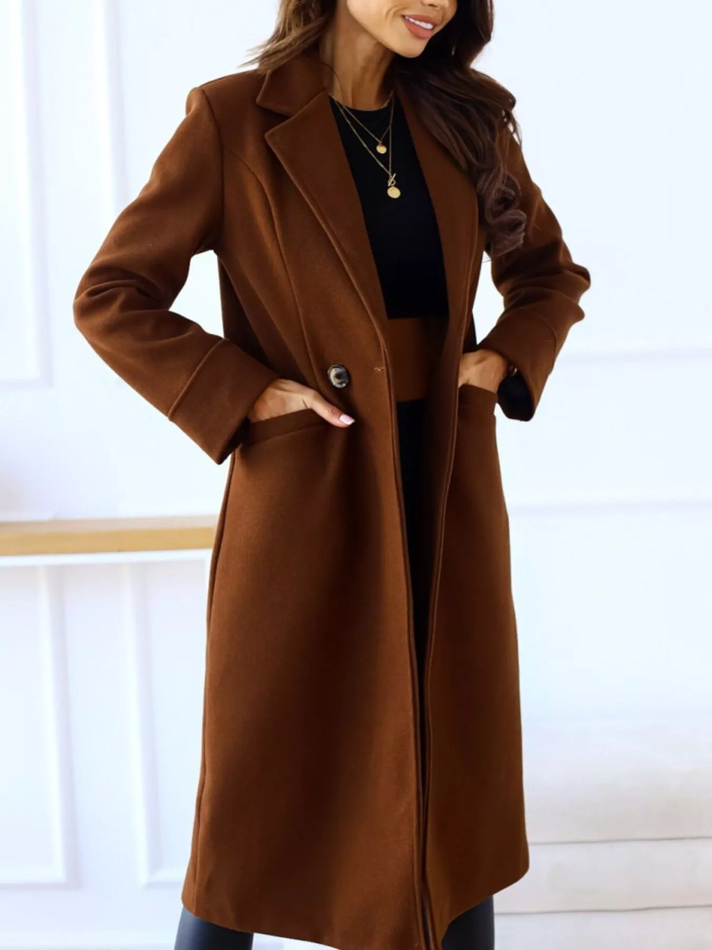 Lapel Collar Wool Blend Overcoat, view 8