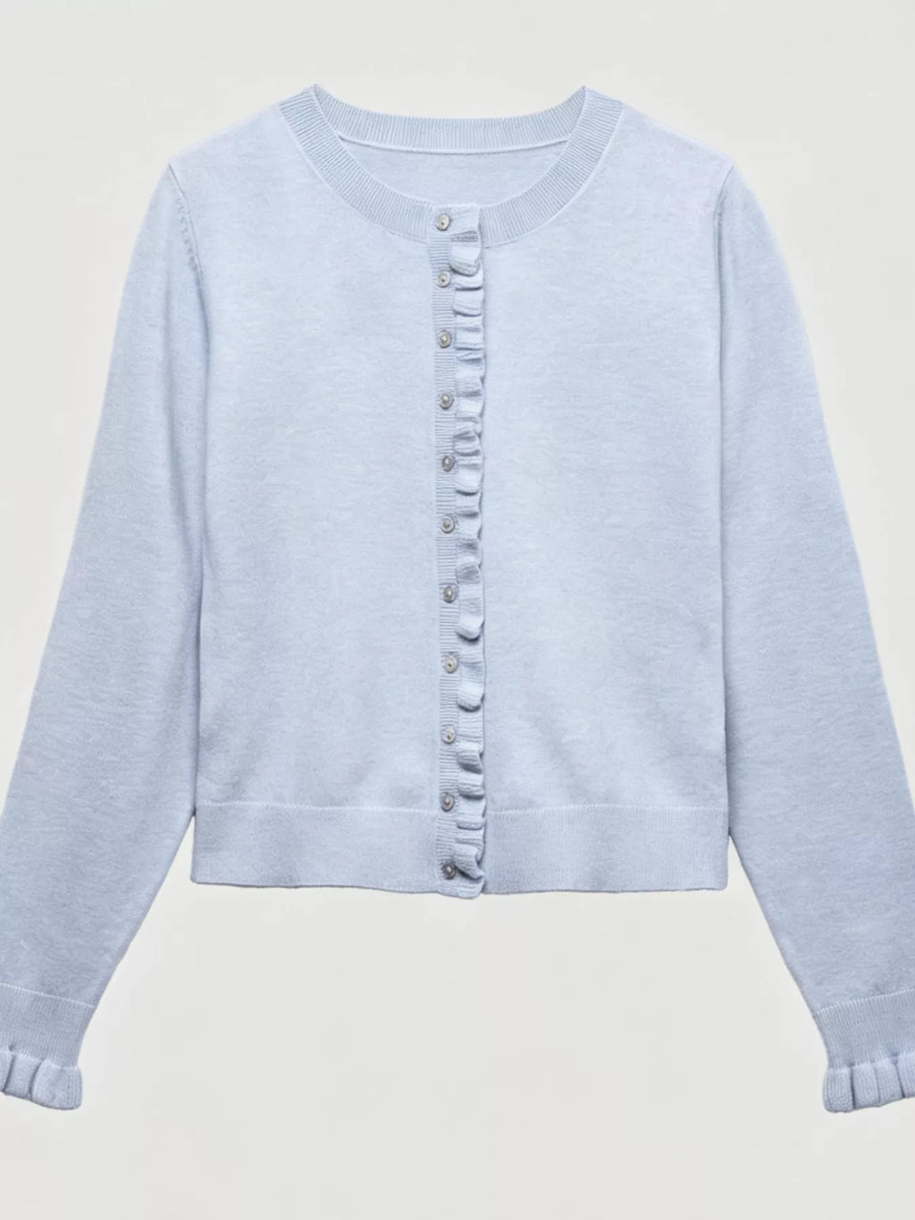 Ruffle-Trimmed Button-Down Knit Cardigan - Lilixa.store