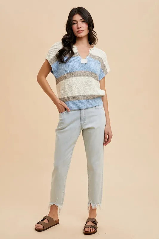 Annie Wear Low Gauge Color Block Textured Sweater Top - Lilixa.store