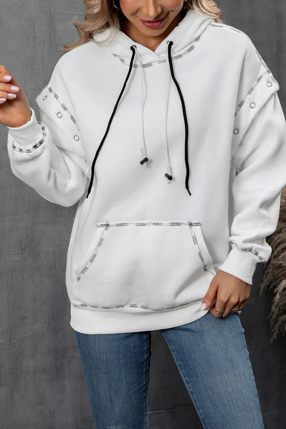 Drawstring Kangaroo Pocket Dropped Shoulder Hoodie - Lilixa.store