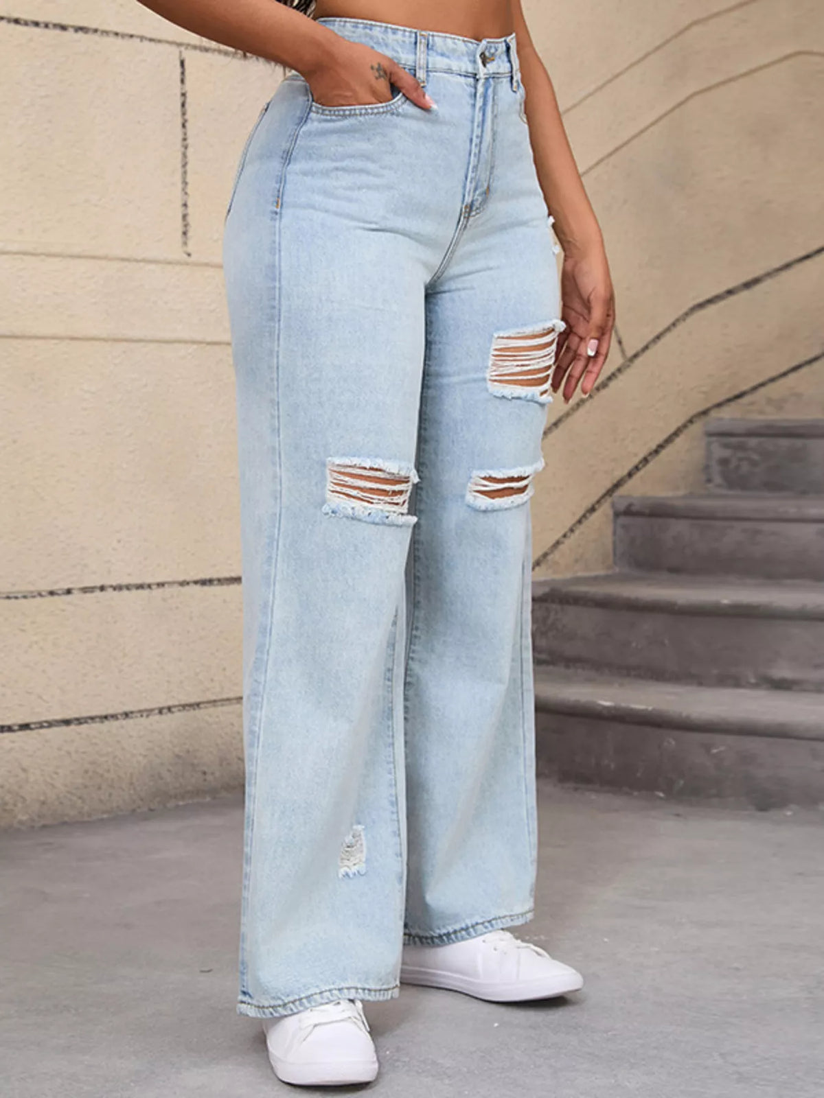 Distressed Wide-Leg Jeans - Lilixa.store