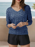 V-Neck Textured Knit Top - Lilixa.store