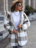 Plaid Open Front Hooded Coat - Lilixa.store