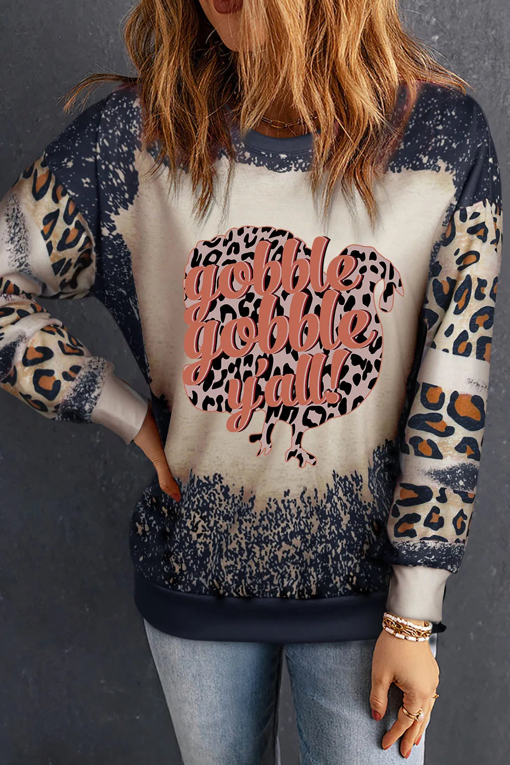 Leopard Round Neck Long Sleeve Sweatshirt - Lilixa.store