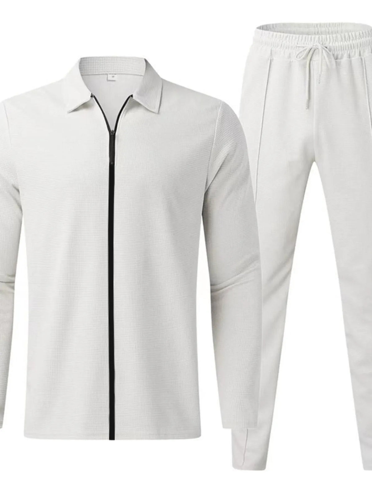 Men's Full Size Zip Up Top and Pants Set Plus Size in White
