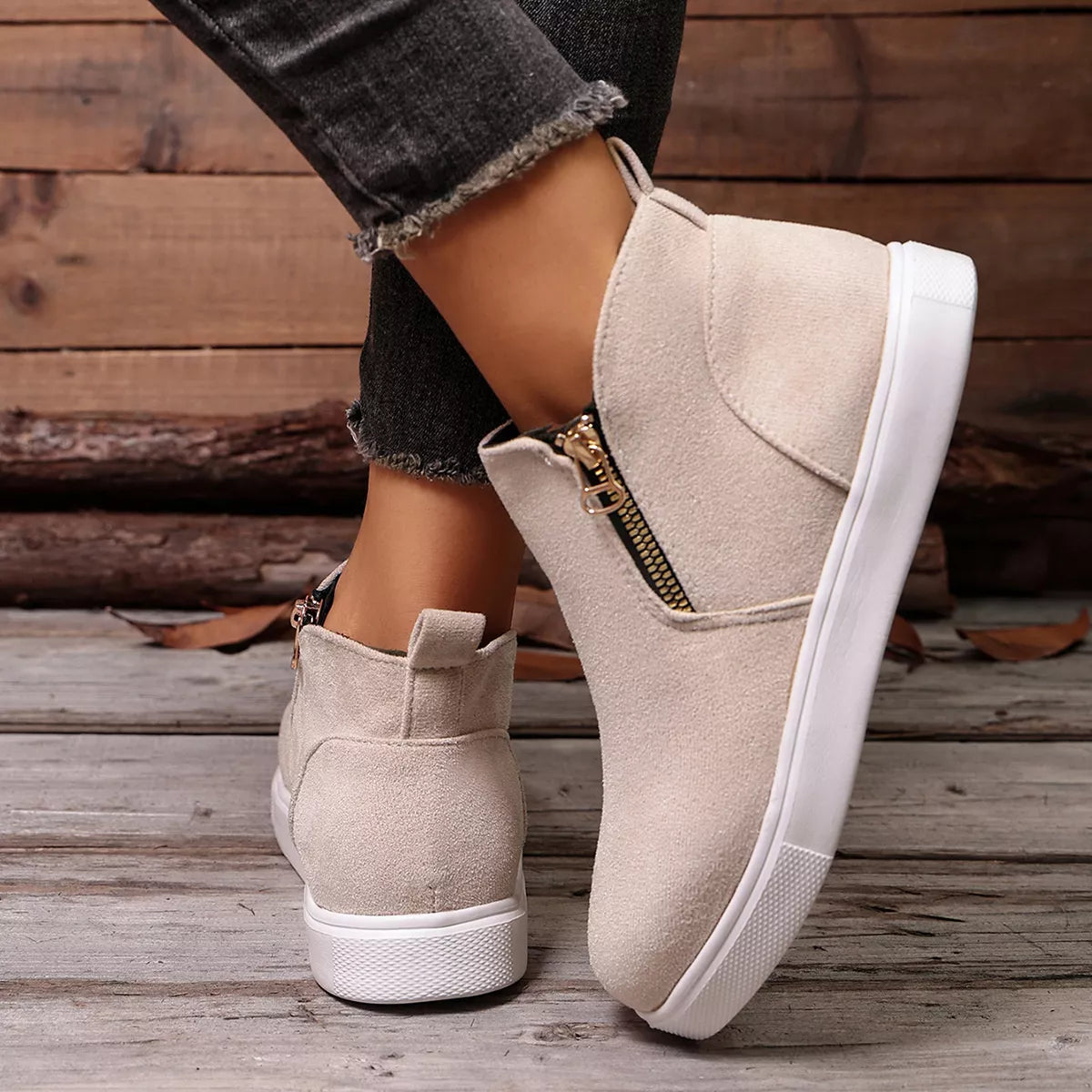Suede Ankle Boots with Side Zipper, view 6