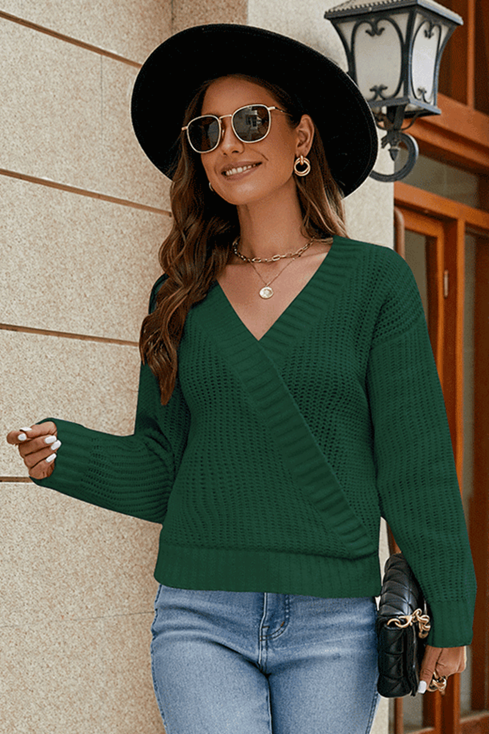 Surplice Neck Long Sleeve Sweater, view 5