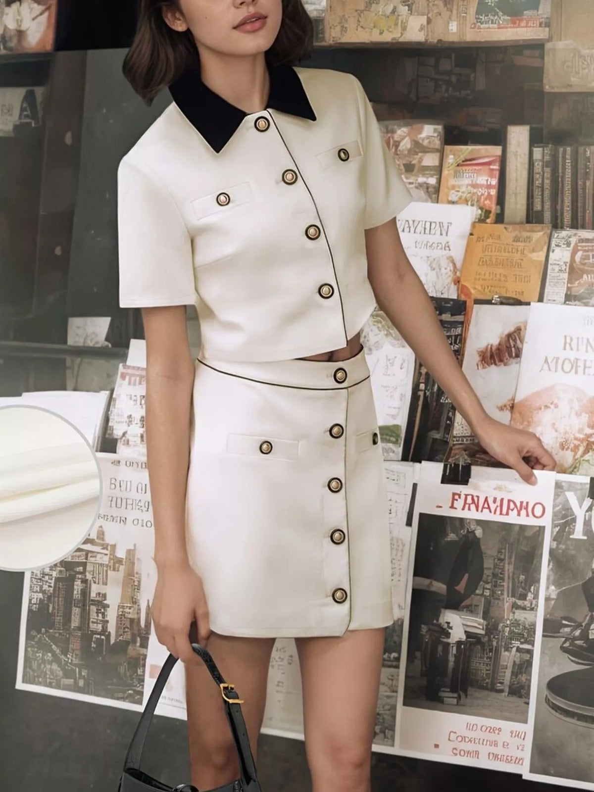 Contrast Collar Cropped Top and Mini Skirt Set