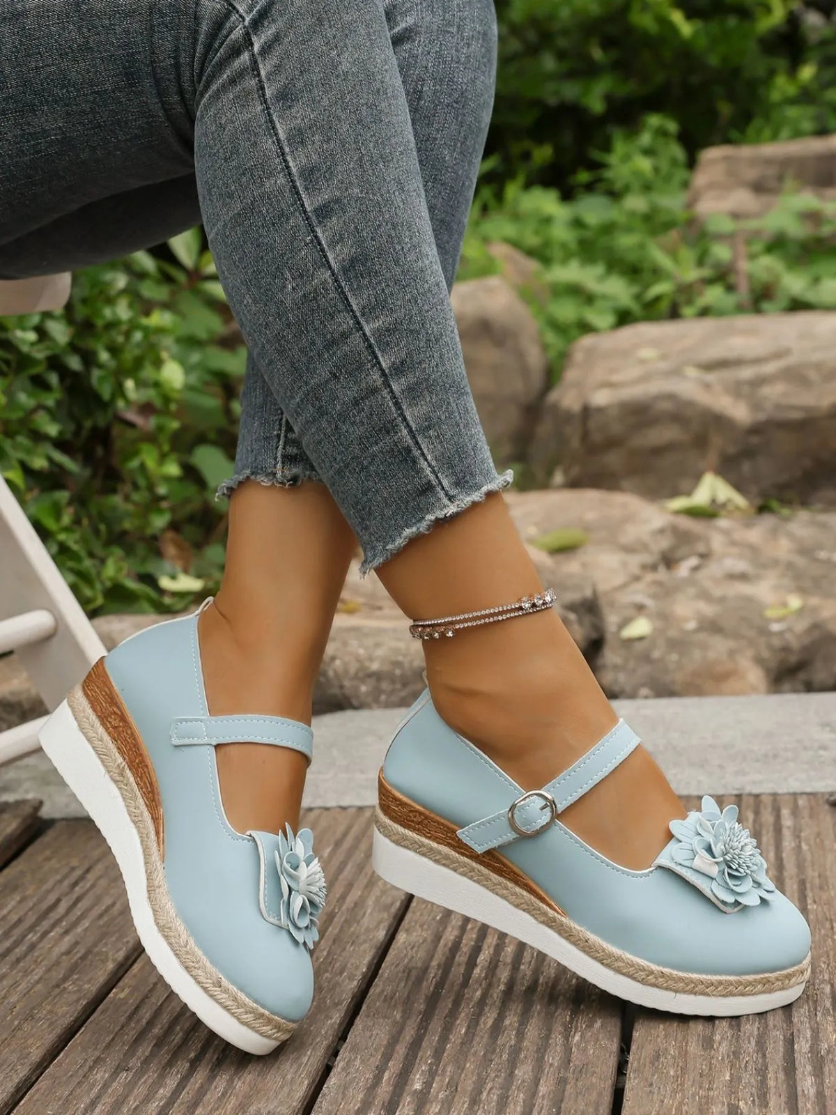 Flower Embellished Mary Jane Loafers, view 4
