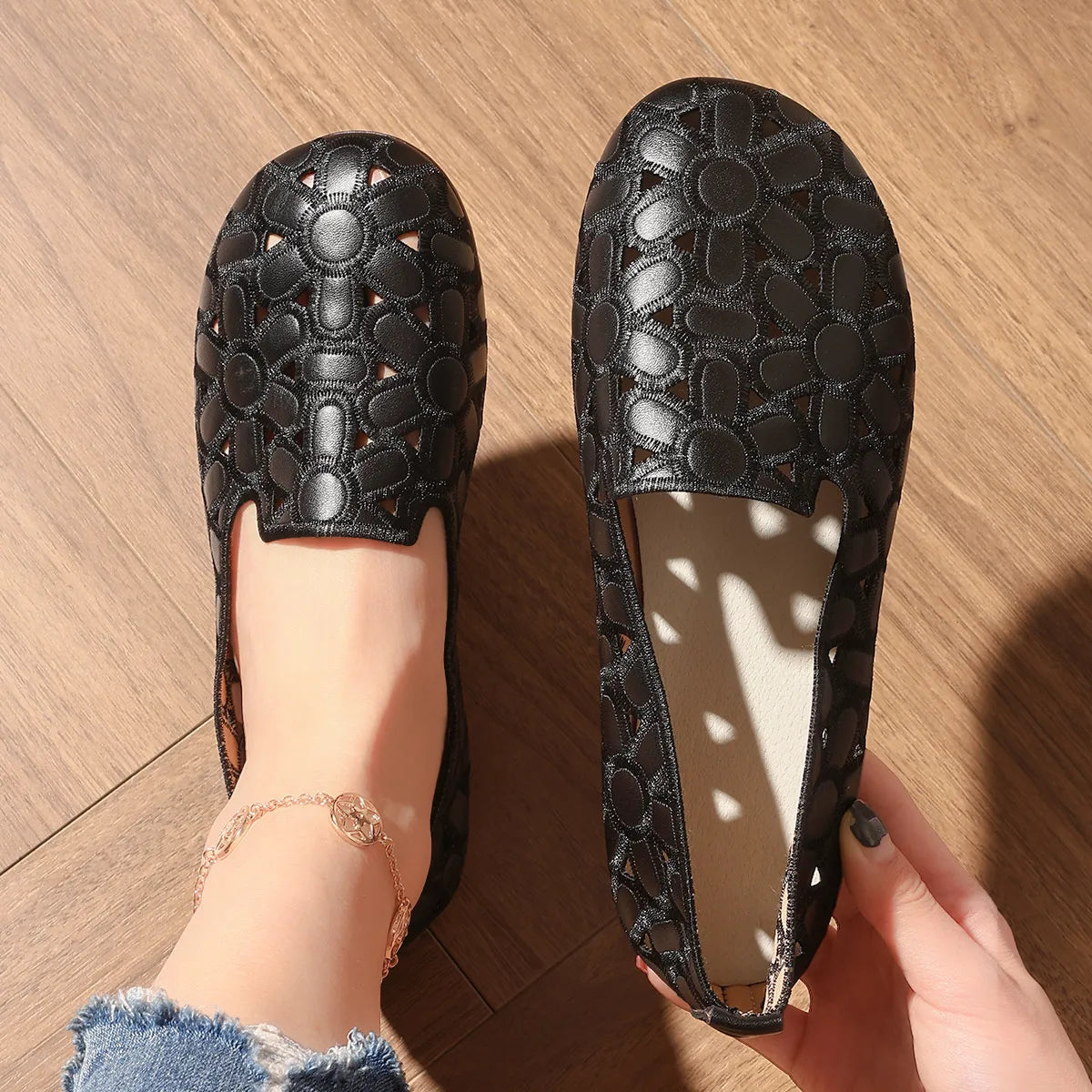 Cutout Round Toe Slip-Ons, view 4