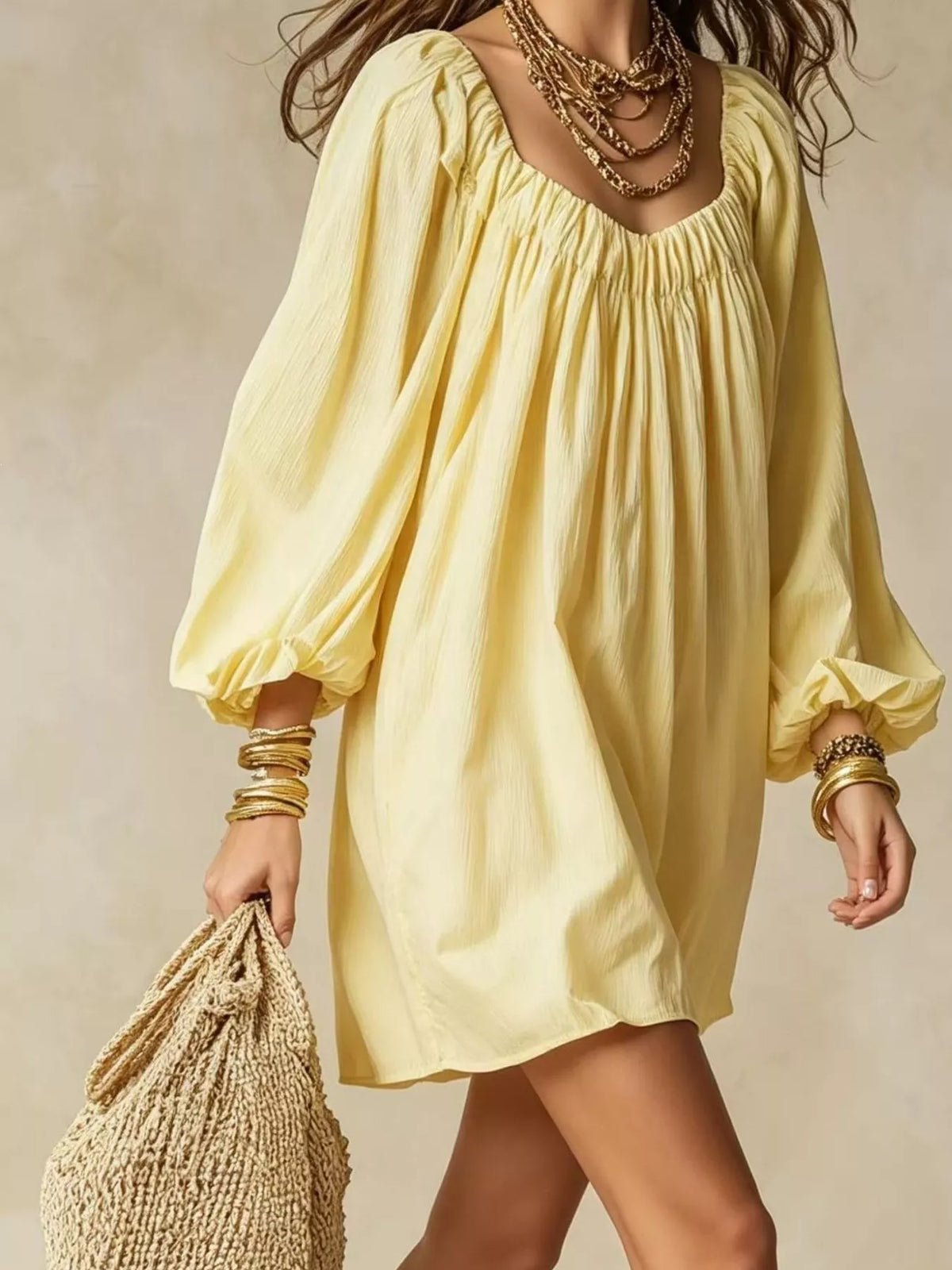 Flowy Balloon Sleeve Mini Dress - Lilixa.store