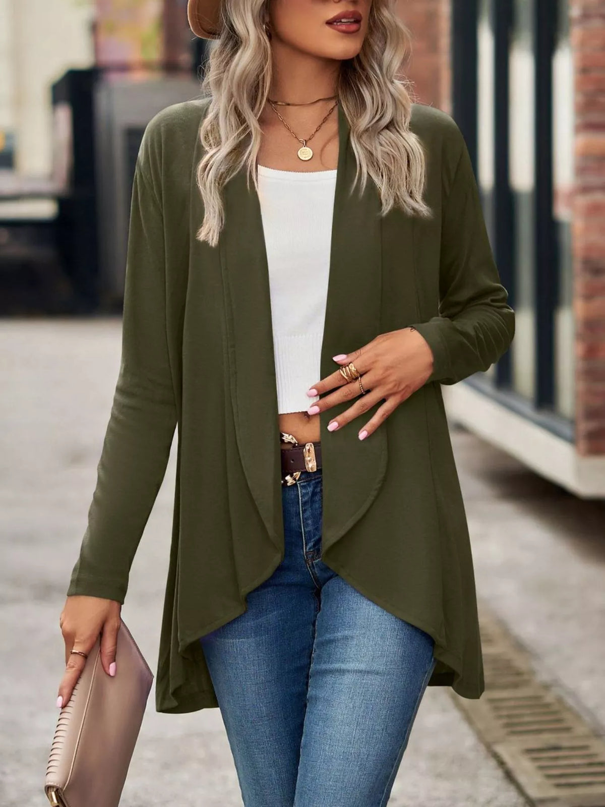 Open-Front Dropped Shoulder Cardigan - Lilixa.store