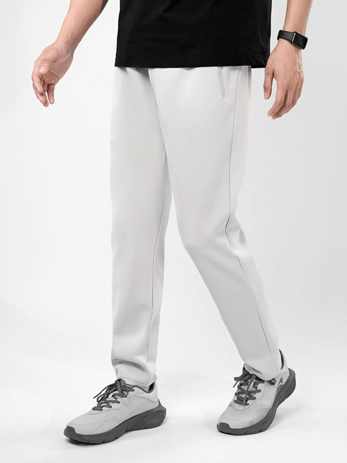 Men's Plus Size Stretch Elastic Waistband Pants with Side Zipper Pockets in Light Gray