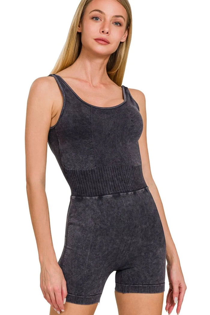 Zenana Washed Sports Romper With Removable Bra Pad - Lilixa.store