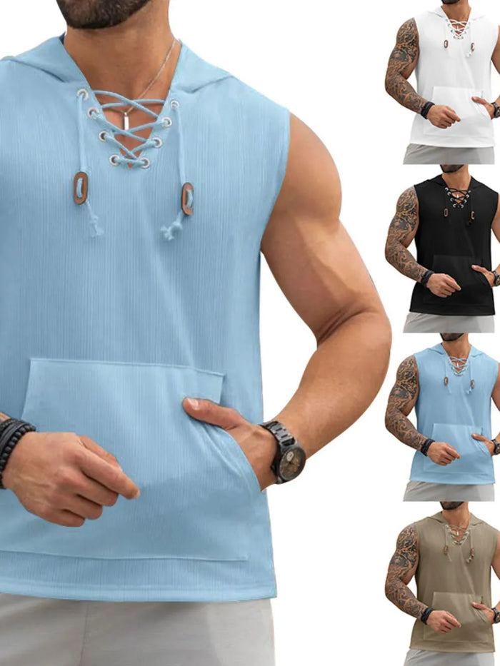 Men's Lace Up Hooded Top - Lilixa.store