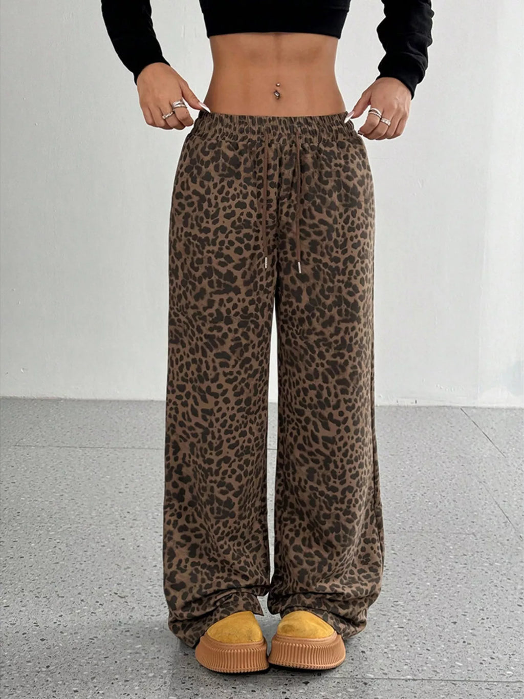 Full Size Leopard Print Wide Leg Pants Plus Size - Lilixa.store
