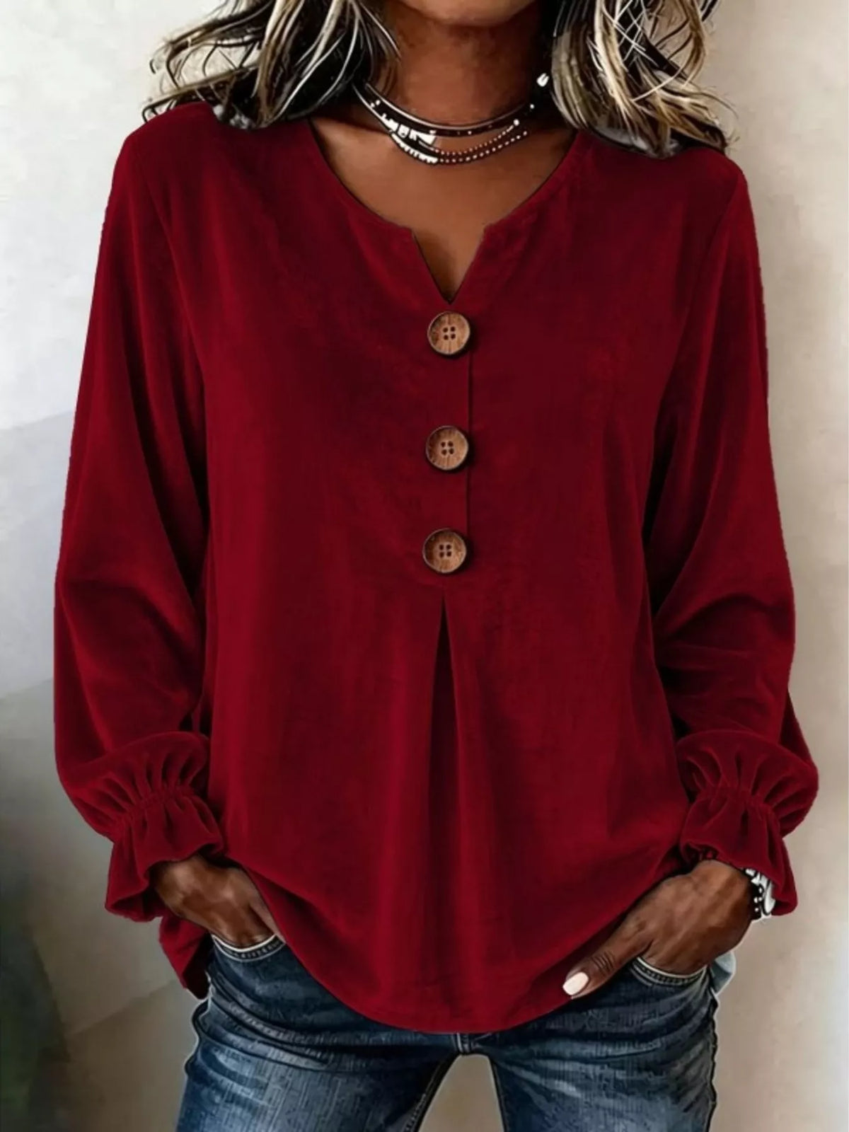 Velvet Flounce Sleeve Blouse - Lilixa.store