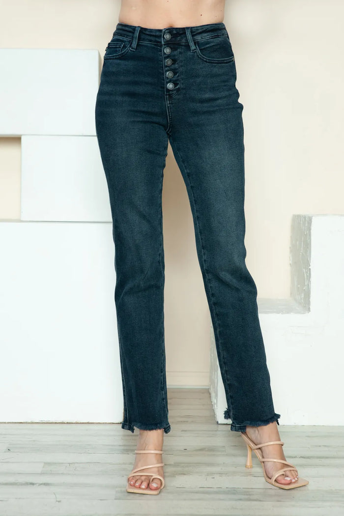 Judy Blue Full Size Button Fly Hem Destroy Straight Jeans - Lilixa.store