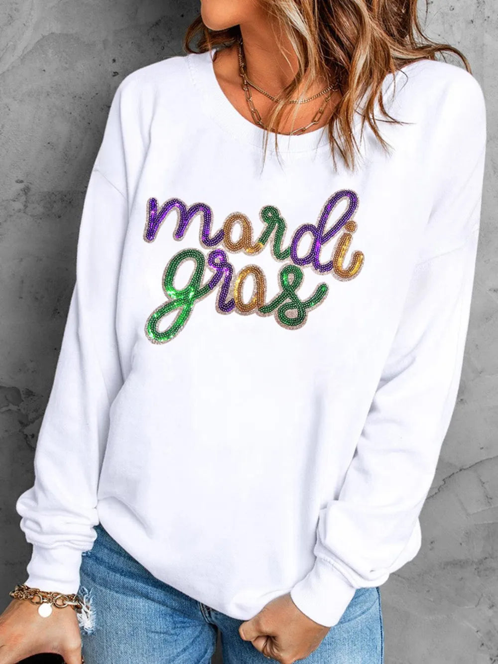 MARDI GRAS Sequin Long Sleeve Sweatshirt - Lilixa.store