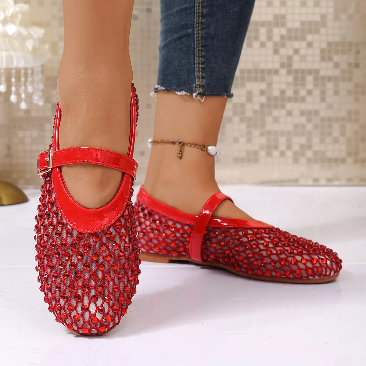 Sparkling Mesh Mary Jane Sneakers - Lilixa.store