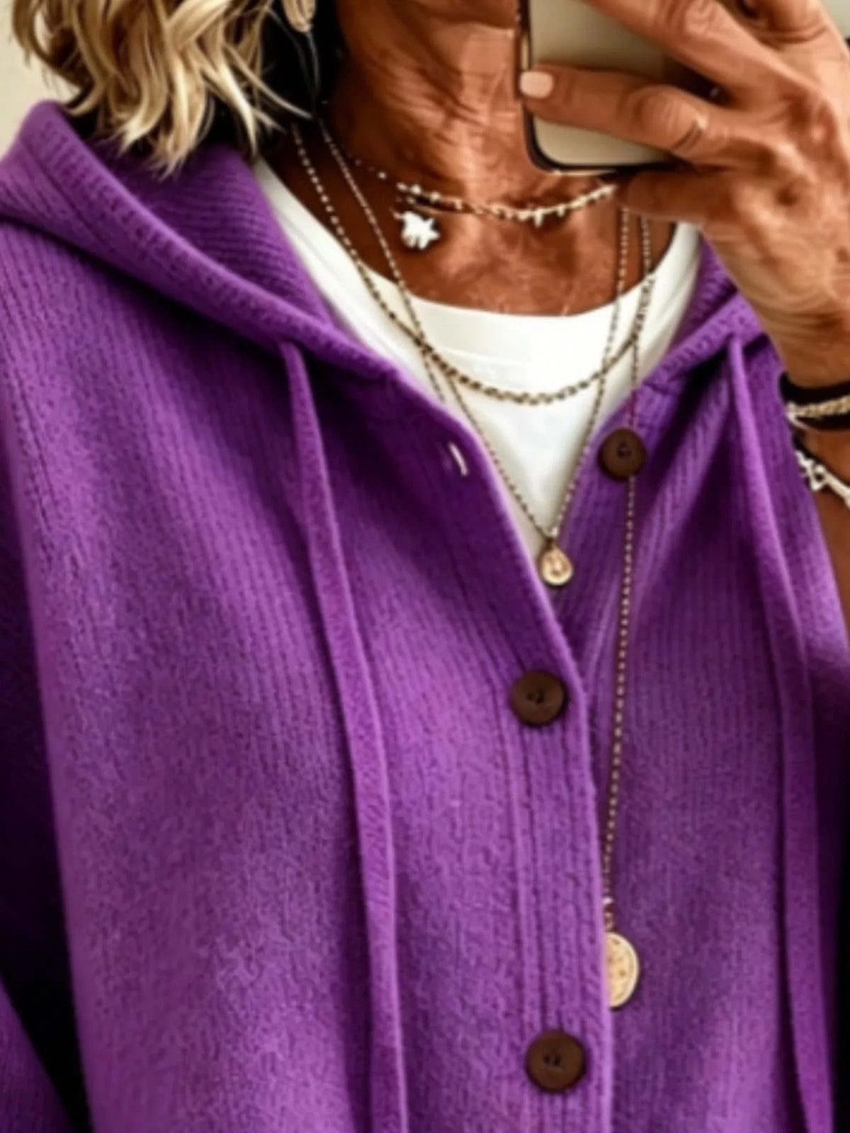 Full Size Casual Hooded Button-Down Knit Cardigan with Pockets Plus Size - Lilixa.store
