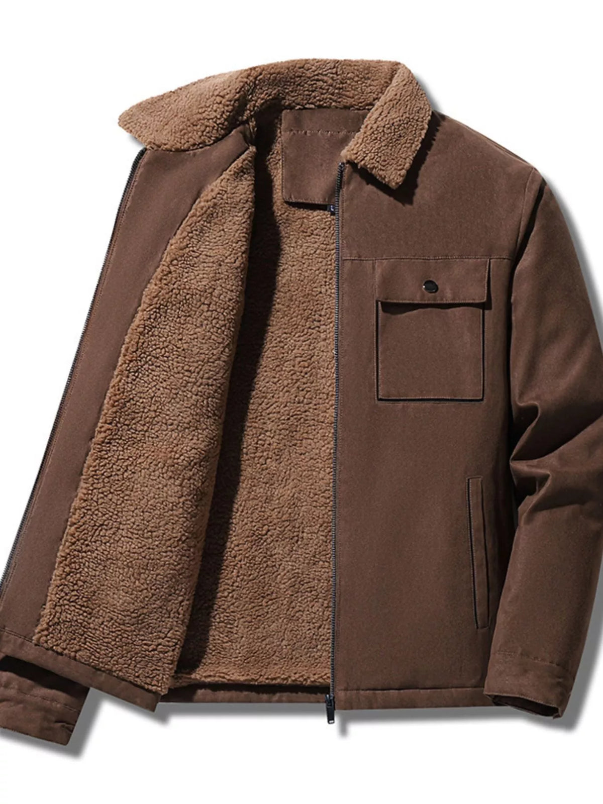 Men's Plus Size Sherpa-Lined Canvas Utility Jacket in Coffee