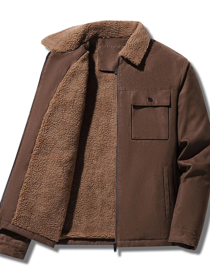 Men's Plus Size Sherpa-Lined Canvas Utility Jacket in Coffee
