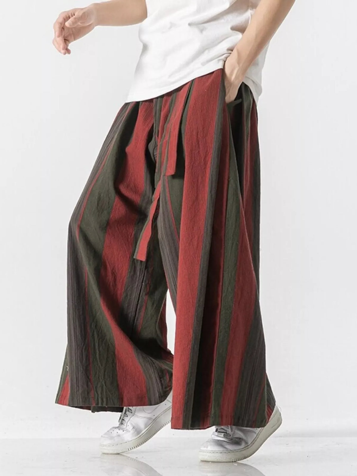 Men's Plus Size Striped Wide Leg Casual Pants, view 3