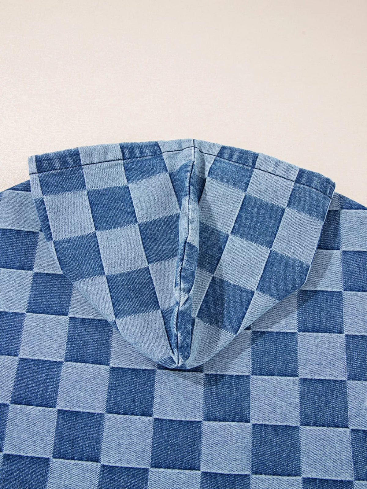 Checkered Half Zip Denim Hoodie Top - Lilixa.store