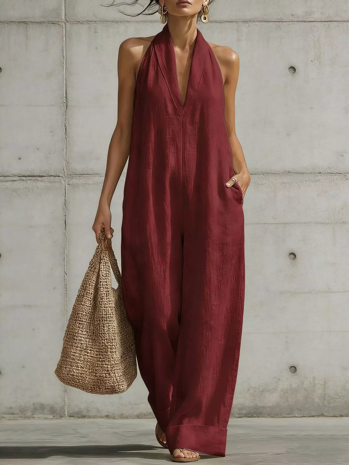 Full Size Halter Neck Wide-Leg Jumpsuit Plus Size - Lilixa.store