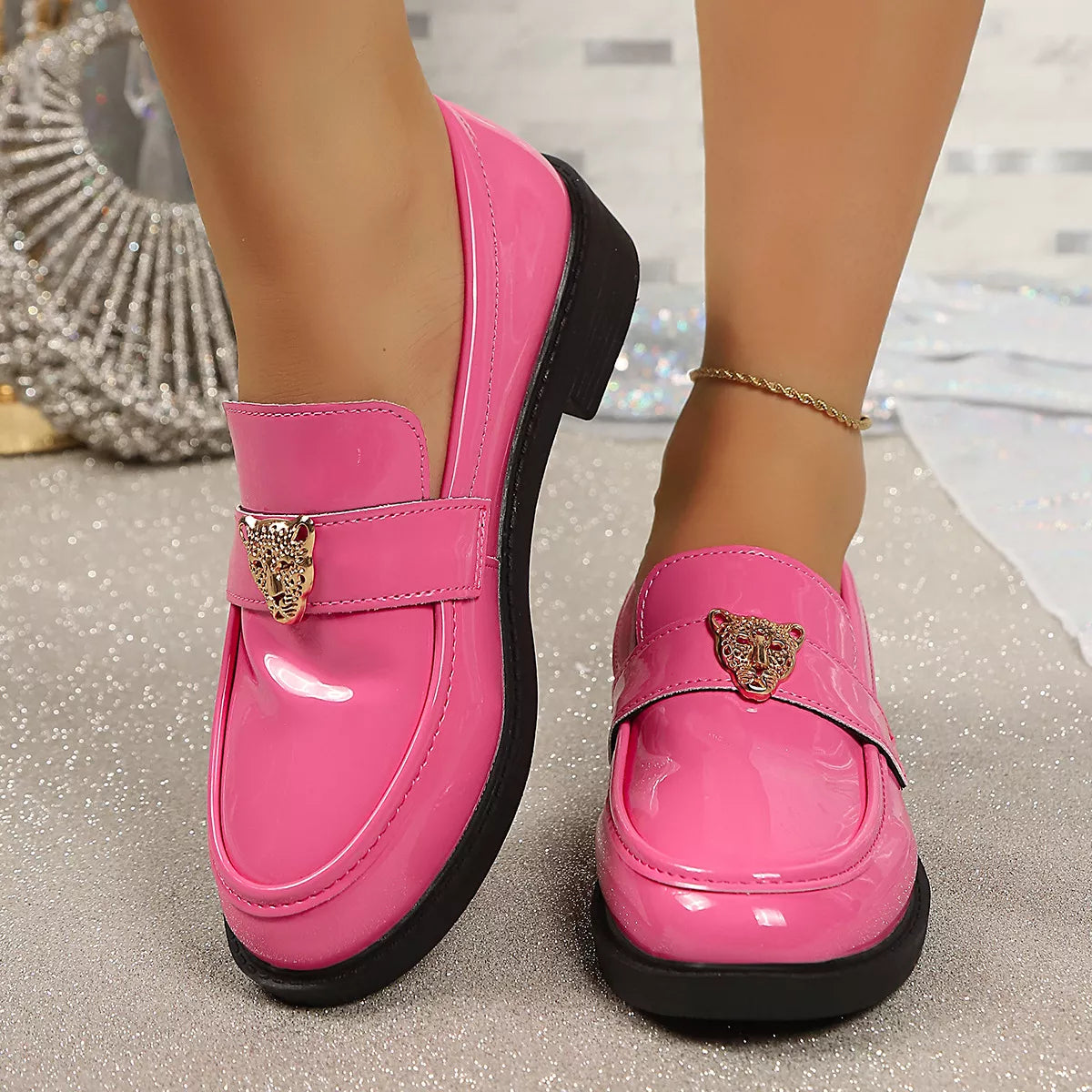 Round Toe Block Heel Loafers - Lilixa.store